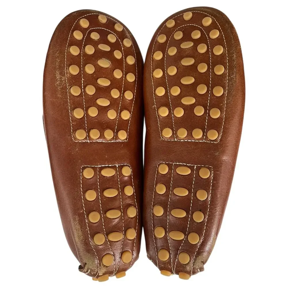 Elephantito Leather Club Loafer Natural Brown Navy Red Ribbon Boy's Size 2